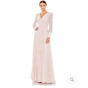 Mac Duggal Sequin and Lace Long Sleeve Gown Light Pink, #93679, Size 6, NWT